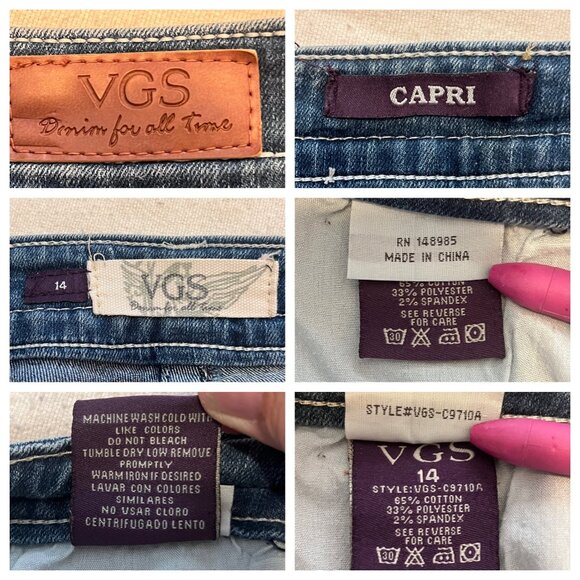 VGS Women Capri Jeans Blue Size 14 Stretchy Cotton Embroidered Pockets Mid-Rise - Picture 4 of 16